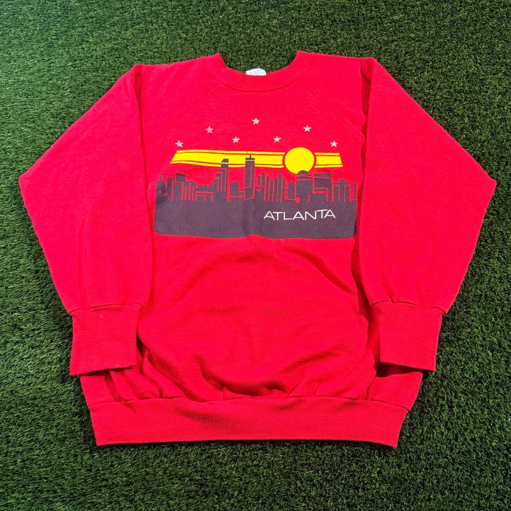 Vintage Signal Atlanta Skyline Sweatshirt Red Made in USA Large Raglan 80s 90s
